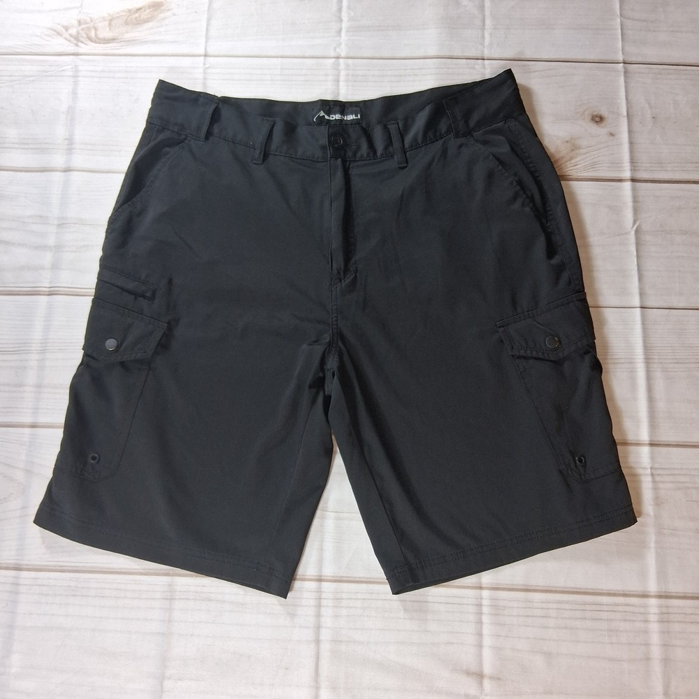 Denali Cargo Shorts Mens Size 38 Black Stretch Poly Zip Fly Snap Pockets Outdoor